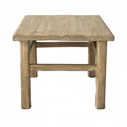 mesa auxiliar cuadrada de apoyo sofá en madera olmo