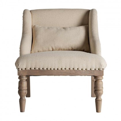 Sillón de estilo colonial de madera de mango y poliéster en color beige