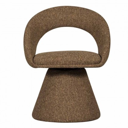 Silla de comedor tapizada completamente en tela tejida 100% poliéster color arena, con base y pata giratoria