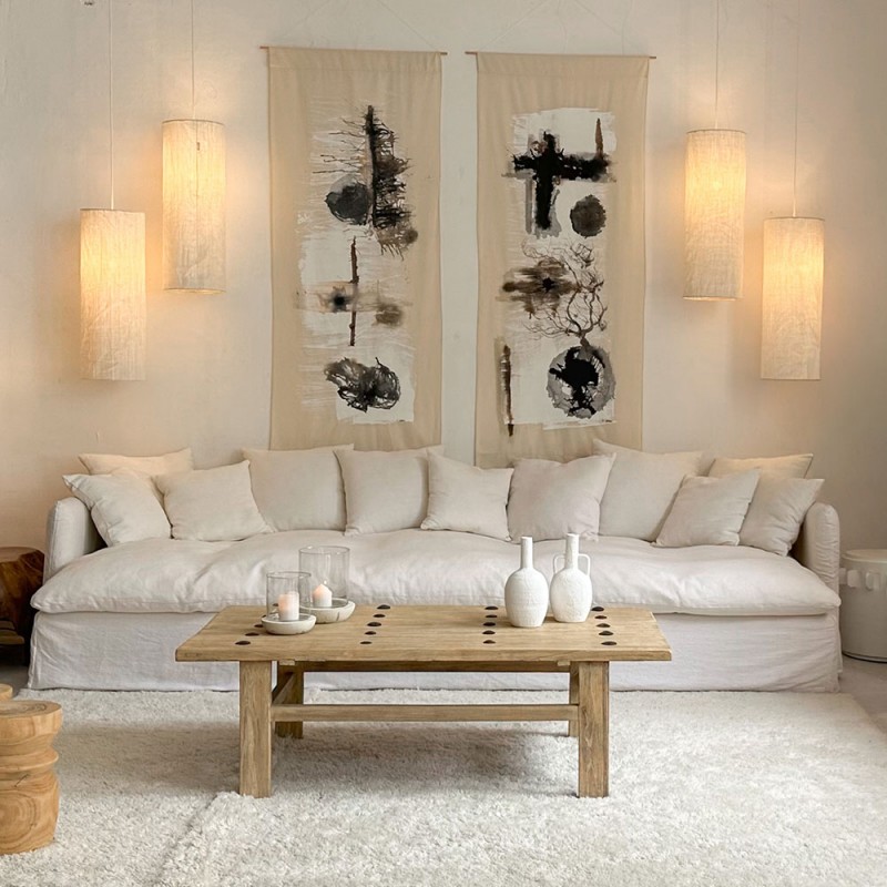 sofa lino de formas relajadas de estilo escandinavo - bohemio en diferentes medidas y acabados