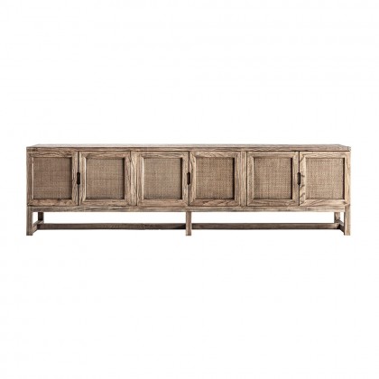 Mueble tv madera de madera de olmo y puertas estilo rejilla