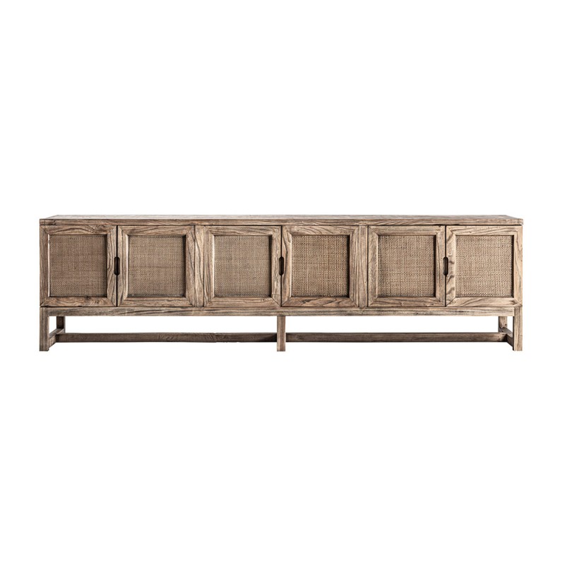 Mueble tv madera de madera de olmo y puertas estilo rejilla