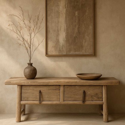 mueble tv bajo madera olmo antiguo miv interiors  . piezas únicas