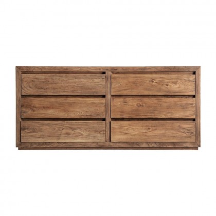 Cómoda en madera maciza de olmo con 6 amplios cajones