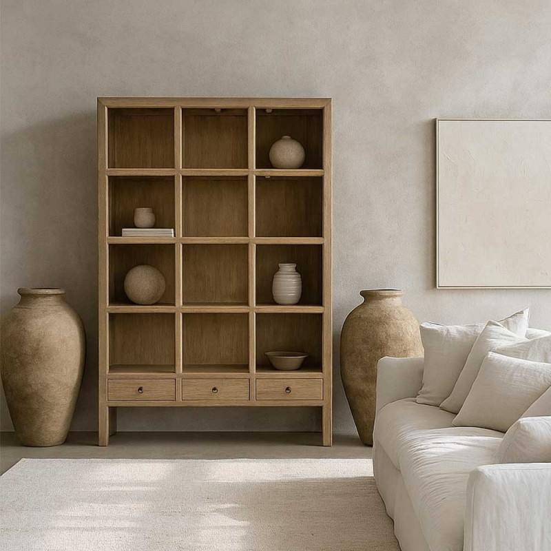 librería artesanal madera de olmo antiguo 212 cm alto