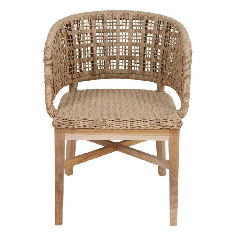 Silla comedor de estilo Mediterráneo de teka y cuerda.
