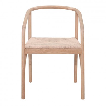 Silla comedor de estilo nórdico,  estructura en madera maciza de roble y asiento de cuerda natural trenzada a mano