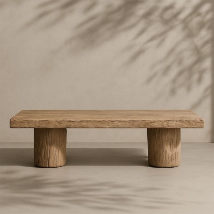 mesa de centro grandes y rectangular de la colección Palo Santo en madera de olmo recuperada