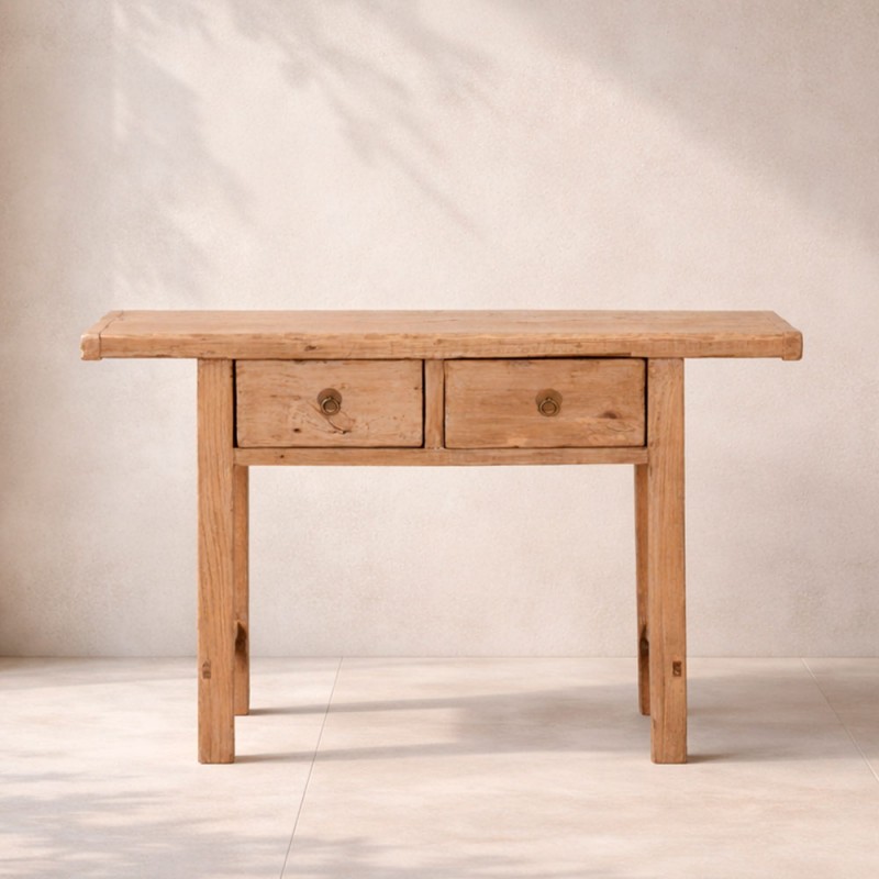 consola de madera reciclada dos cajones Palo Santo