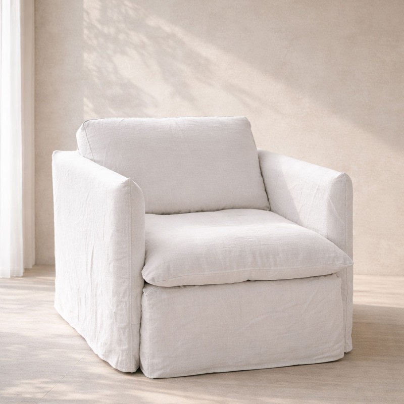 sillón de lino blanco beach desenfundable