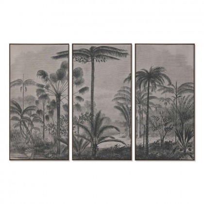 Set de 3 cuadros palmeras de yute y poliestireno en color blanco y negro