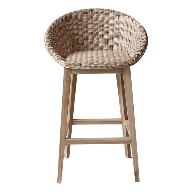 taburete alto Solara estructura de madera maciza de teca con asiento y respaldo en fibra sintética trenzada,