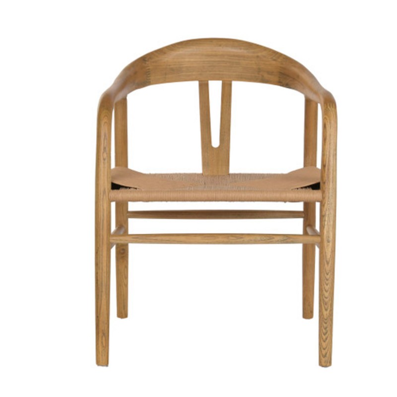 Silla de madera de olmo con asiento de fibra natural diseño artesanal