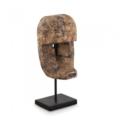 Figura decorativa máscara BORA tallada en madera, pieza artesanal de inspiración étnica