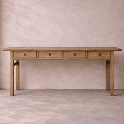Consola de madera de olmo recuperada con 4 cajones