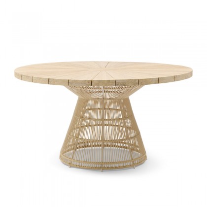 Mesa comedor exterior redonda teca y cuerda ø140cm