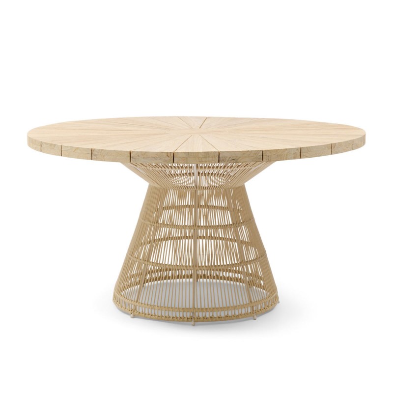 Mesa comedor exterior redonda teca y cuerda ø140cm