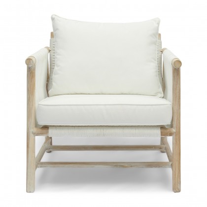 Sillón exterior con resposabrazos en madera de teca y cuerda de la  colección Saint Tropez