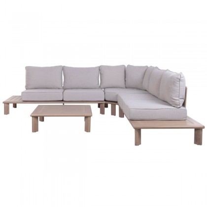 Sofá DUNA de aluminio y olefina, diseño contemporáneo pensado para disfrutar del exterior con confort y estilo.