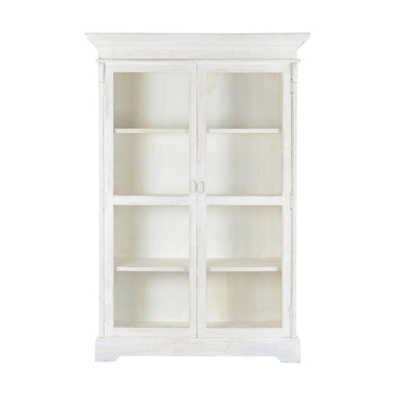 Vitrina LIRA de madera de mango, con acabado decapado blanco que aporta luz y un estilo elegante al espacio.
