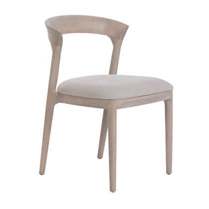 Silla de comedor de madera de fresno y asiento tapizado en poliéster color beige