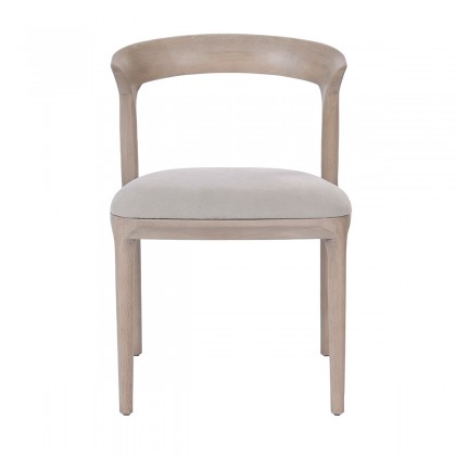 Silla de comedor de madera de fresno y asiento tapizado en poliéster color beige