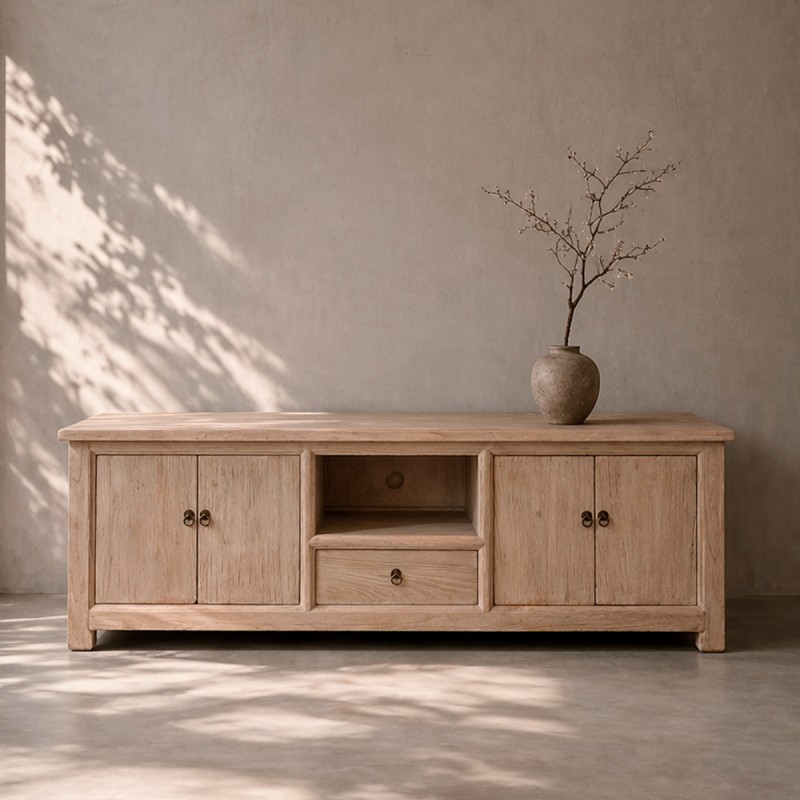 Mueble TV TAMPERE de olmo reciclado, diseño con carácter