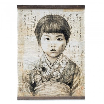 arte en papel texturizado efecto envejecido niña japonesa