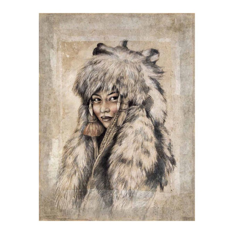 arte en papel texturizado efecto envejecido niña japonesa