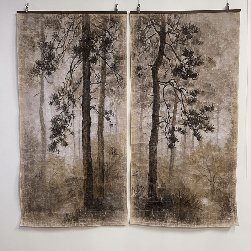 papel artístico texturizado- disptico de pinos en la naturaleza