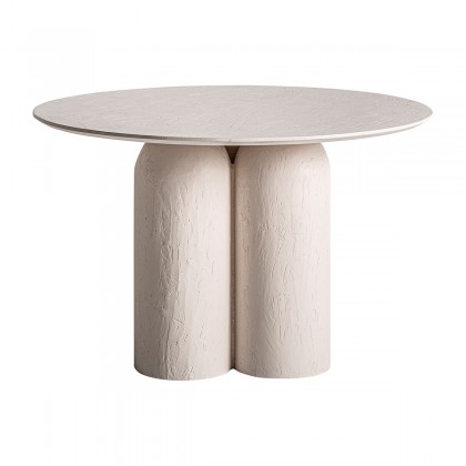 Mesa de comedor redonda Ø120cm en madera de mango blanco roto