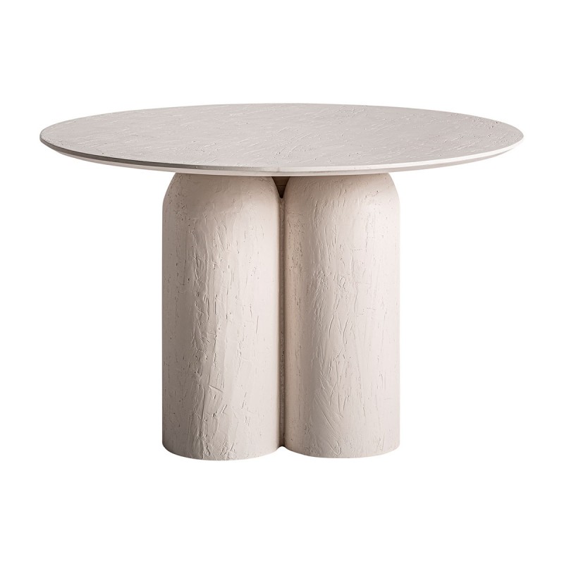 Mesa de comedor redonda Ø120cm en madera de mango blanco roto