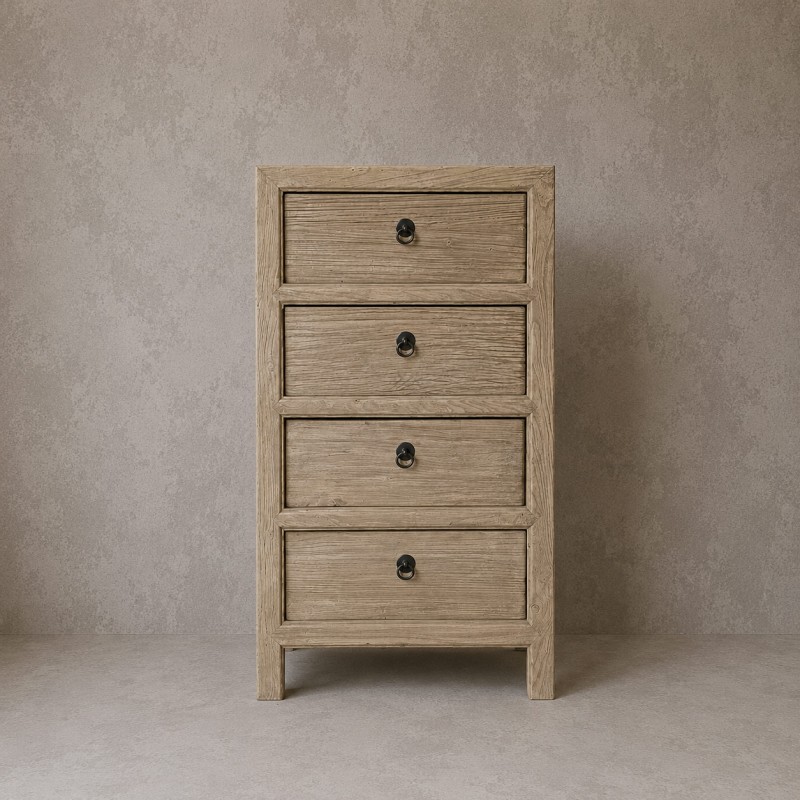 Cómoda 4 cajones de madera de olmo reciclada