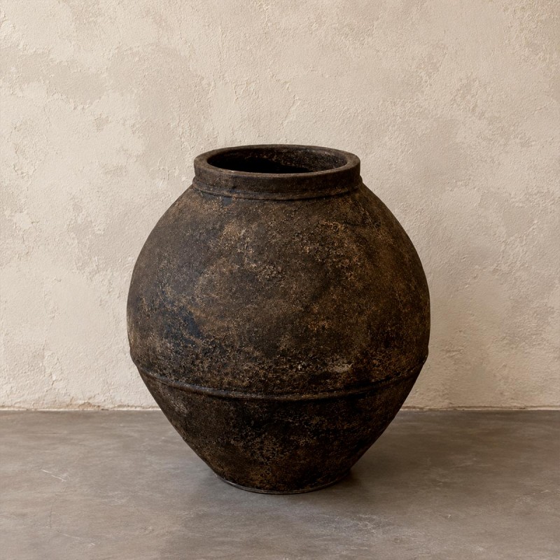 Jarrón terracota XL, color marrón intenso efecto óxido