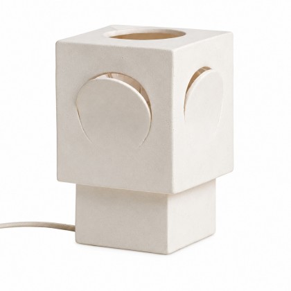 Lámpara de mesa Eclipse de gres blanco, de diseño compacto y contemporáneo.